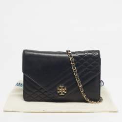 Pre Owned Tory Burch Black Leather Kira Envelope Shoulder Bag