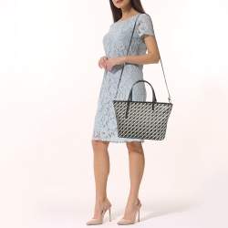 Pre Owned Tory Burch Black Coated Canvas Geo Logo Allover Zip Tote