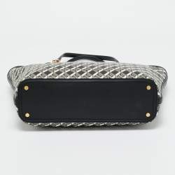 Pre Owned Tory Burch Black Coated Canvas Geo Logo Allover Zip Tote