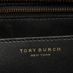 Pre Owned Tory Burch Black Coated Canvas Geo Logo Allover Zip Tote