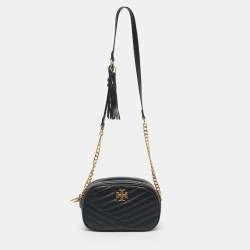 Pre Owned Tory Burch Black Quilted Leather Kira Camera Shoulder Bag