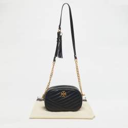 Pre Owned Tory Burch Black Quilted Leather Kira Camera Shoulder Bag