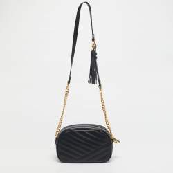 Pre Owned Tory Burch Black Quilted Leather Kira Camera Shoulder Bag
