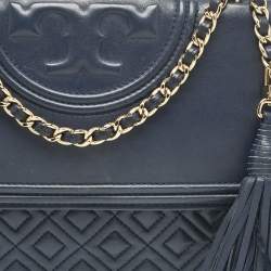 Pre Owned Tory Burch Navy Blue Quilted Leather Fleming Shoulder Bag
