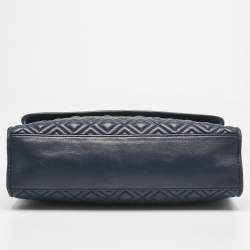Pre Owned Tory Burch Navy Blue Quilted Leather Fleming Shoulder Bag