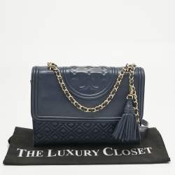 Pre Owned Tory Burch Navy Blue Quilted Leather Fleming Shoulder Bag