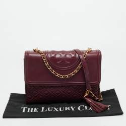 Pre Owned Tory Burch Burgundy Quilted Leather Fleming Shoulder Bag