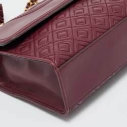 Pre Owned Tory Burch Burgundy Quilted Leather Fleming Shoulder Bag