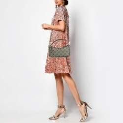 Pre Owned Tory Burch Navy Blue T Monogram Jacquard and Leather Studio Shoulder Bag