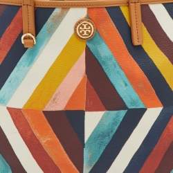 Pre Owned  Tory Burch Multicolor Diamond Stripe Coated Canvas and Leather Kerrington Tote