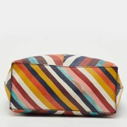 Pre Owned  Tory Burch Multicolor Diamond Stripe Coated Canvas and Leather Kerrington Tote