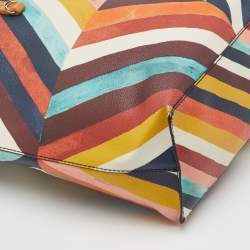 Pre Owned  Tory Burch Multicolor Diamond Stripe Coated Canvas and Leather Kerrington Tote
