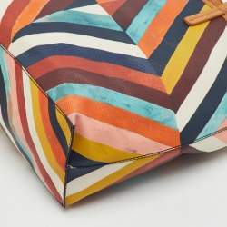 Pre Owned  Tory Burch Multicolor Diamond Stripe Coated Canvas and Leather Kerrington Tote