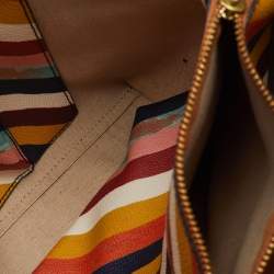 Pre Owned  Tory Burch Multicolor Diamond Stripe Coated Canvas and Leather Kerrington Tote