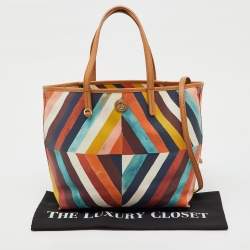 Pre Owned  Tory Burch Multicolor Diamond Stripe Coated Canvas and Leather Kerrington Tote