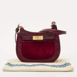 Pre Owned Tory Burch Red Croc Embossed Leather and Suede Lee Radziwill Saddle Bag