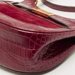 Pre Owned Tory Burch Red Croc Embossed Leather and Suede Lee Radziwill Saddle Bag