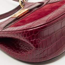 Pre Owned Tory Burch Red Croc Embossed Leather and Suede Lee Radziwill Saddle Bag