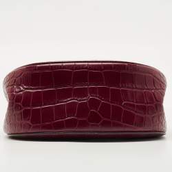 Pre Owned Tory Burch Red Croc Embossed Leather and Suede Lee Radziwill Saddle Bag