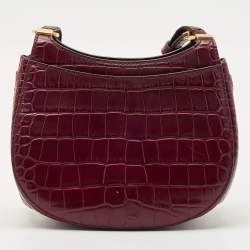 Pre Owned Tory Burch Red Croc Embossed Leather and Suede Lee Radziwill Saddle Bag