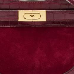 Pre Owned Tory Burch Red Croc Embossed Leather and Suede Lee Radziwill Saddle Bag