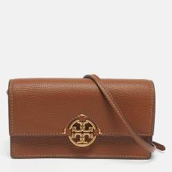 Pre Owned Tory Burch Brown Leather and Suede Miller Wallet Crossbody Bag