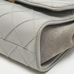 Pre Owned Tory Burch Grey Quilted Leather Fleming Soft Convertible Shoulder Bag