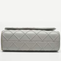 Pre Owned Tory Burch Grey Quilted Leather Fleming Soft Convertible Shoulder Bag