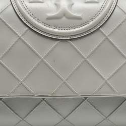 Pre Owned Tory Burch Grey Quilted Leather Fleming Soft Convertible Shoulder Bag