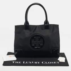 Pre Owned Tory Burch Black Nylon and Patent Leather Medium Ella Tote