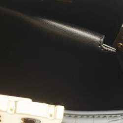 Pre Owned Tory Burch Black Croc Embossed Leather and Suede Eleanor Top Handle Bag