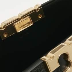 Pre Owned Tory Burch Black Croc Embossed Leather and Suede Eleanor Top Handle Bag