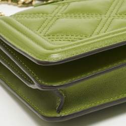 Pre Owned Tory Burch Olive Green Leather Fleming Wallet On Chain