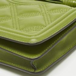 Pre Owned Tory Burch Olive Green Leather Fleming Wallet On Chain