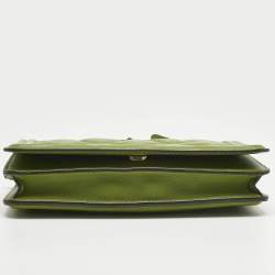 Pre Owned Tory Burch Olive Green Leather Fleming Wallet On Chain