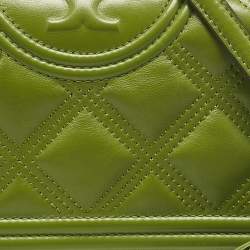 Pre Owned Tory Burch Olive Green Leather Fleming Wallet On Chain