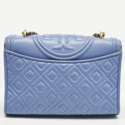 Pre Owned Tory Burch Blue Leather Small Fleming Shoulder Bag