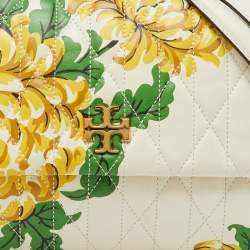 Pre Owned حقيبة كتف توري برش كيرا جلد أبيض بطبعة أزهار شيفرون