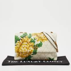 Pre Owned حقيبة كتف توري برش كيرا جلد أبيض بطبعة أزهار شيفرون