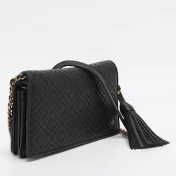 Pre Owned Tory Burch Black Leather Chain Clutch