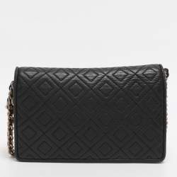 Pre Owned Tory Burch Black Leather Chain Clutch