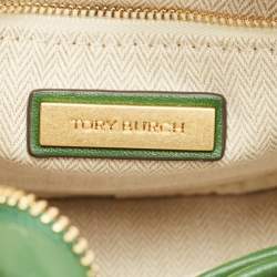 Pre Owned حقيبة كتف دائرية توري برش كيرا جلد أخضر متموج