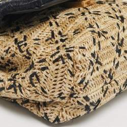 مملوكة مسبقًا Tory Burch Black/Natural Raffia Small Fleming Convertible Shoulder Bag