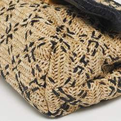 مملوكة مسبقًا Tory Burch Black/Natural Raffia Small Fleming Convertible Shoulder Bag