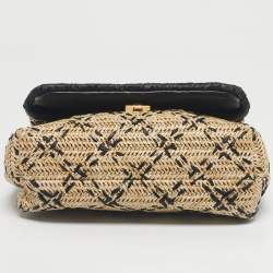 مملوكة مسبقًا Tory Burch Black/Natural Raffia Small Fleming Convertible Shoulder Bag