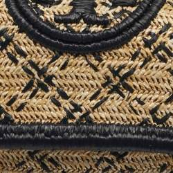 مملوكة مسبقًا Tory Burch Black/Natural Raffia Small Fleming Convertible Shoulder Bag