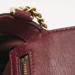 Pre Owned Tory Burch Burgundy Quilted Leather Fleming Tassel Crossbody Bag