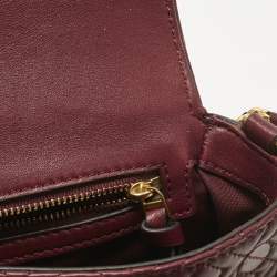 Pre Owned Tory Burch Burgundy Quilted Leather Fleming Tassel Crossbody Bag