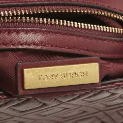 Pre Owned Tory Burch Burgundy Quilted Leather Fleming Tassel Crossbody Bag