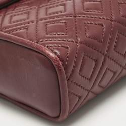 Pre Owned Tory Burch Burgundy Quilted Leather Fleming Tassel Crossbody Bag